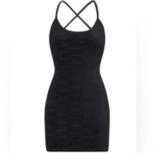 SKIMS Logo Velour Slip Dress